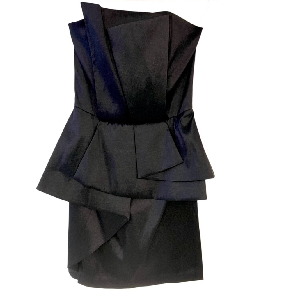 NWT Jessica McClintock‎ Sz 4 Cocktail Strapless Black Ruffle Peplum Party Dress